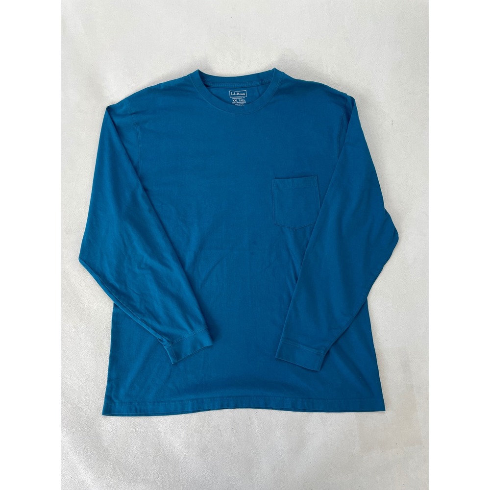LL Bean Mens XXL Tall Teal Blue Long Sleeve Pocket T-Shirt Traditional Fit